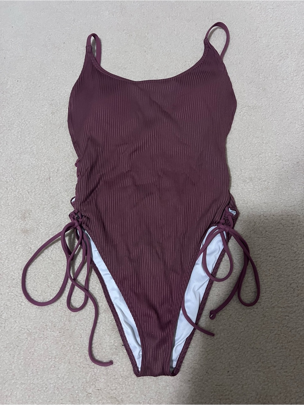 Ribbed One-Piece Swimsuit in Burgundy